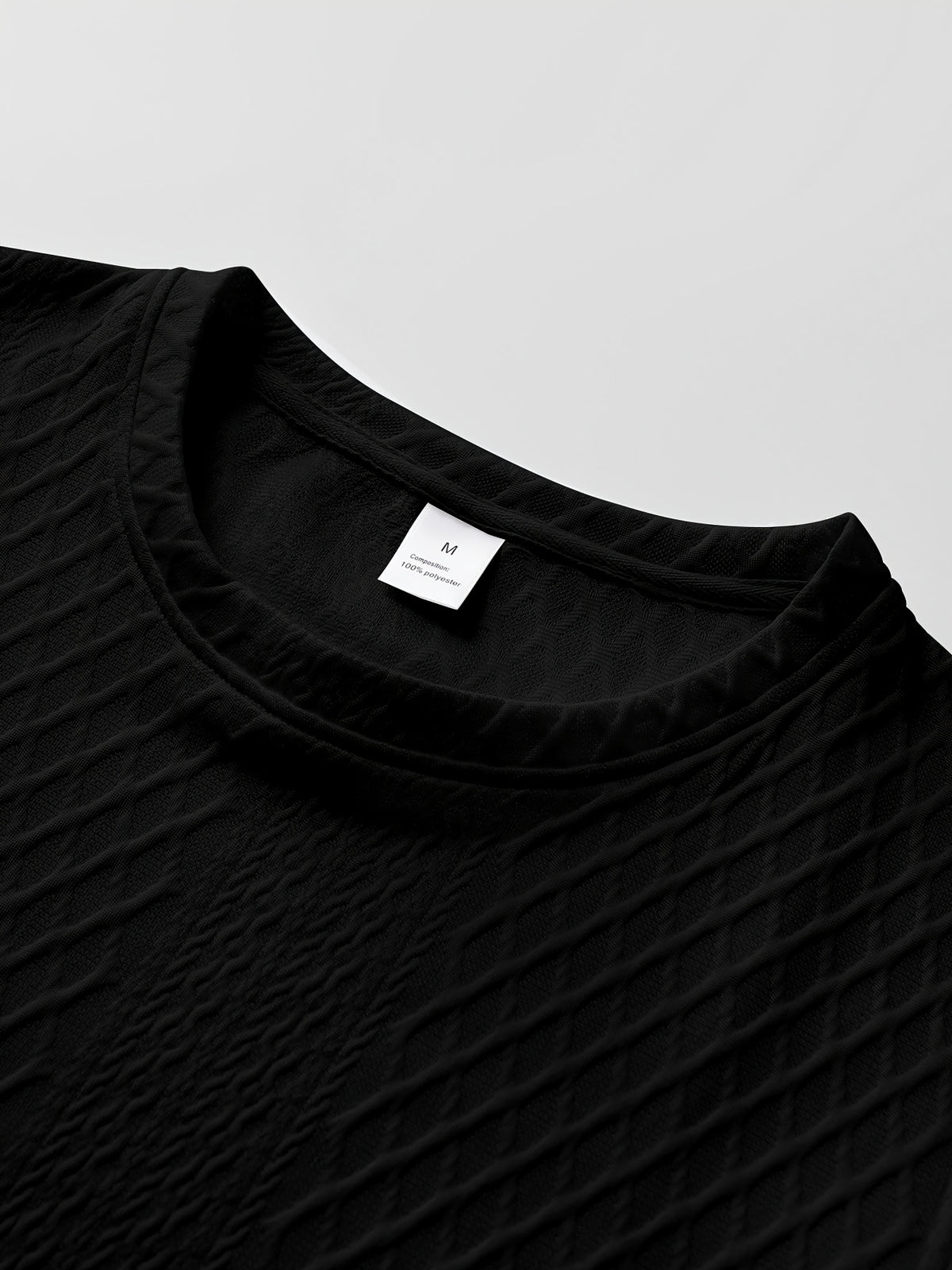 Men's New Textured Fabric Crew Neck T-Shirt - Black