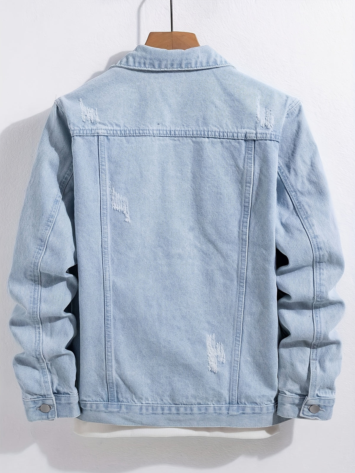 Men's Denim Jacket, Trendy Brand, Ripped, European and American Street Style, Loose Fit, Vintage Style,  Versatile Light-Colored Jacket - Bright Steel Blue