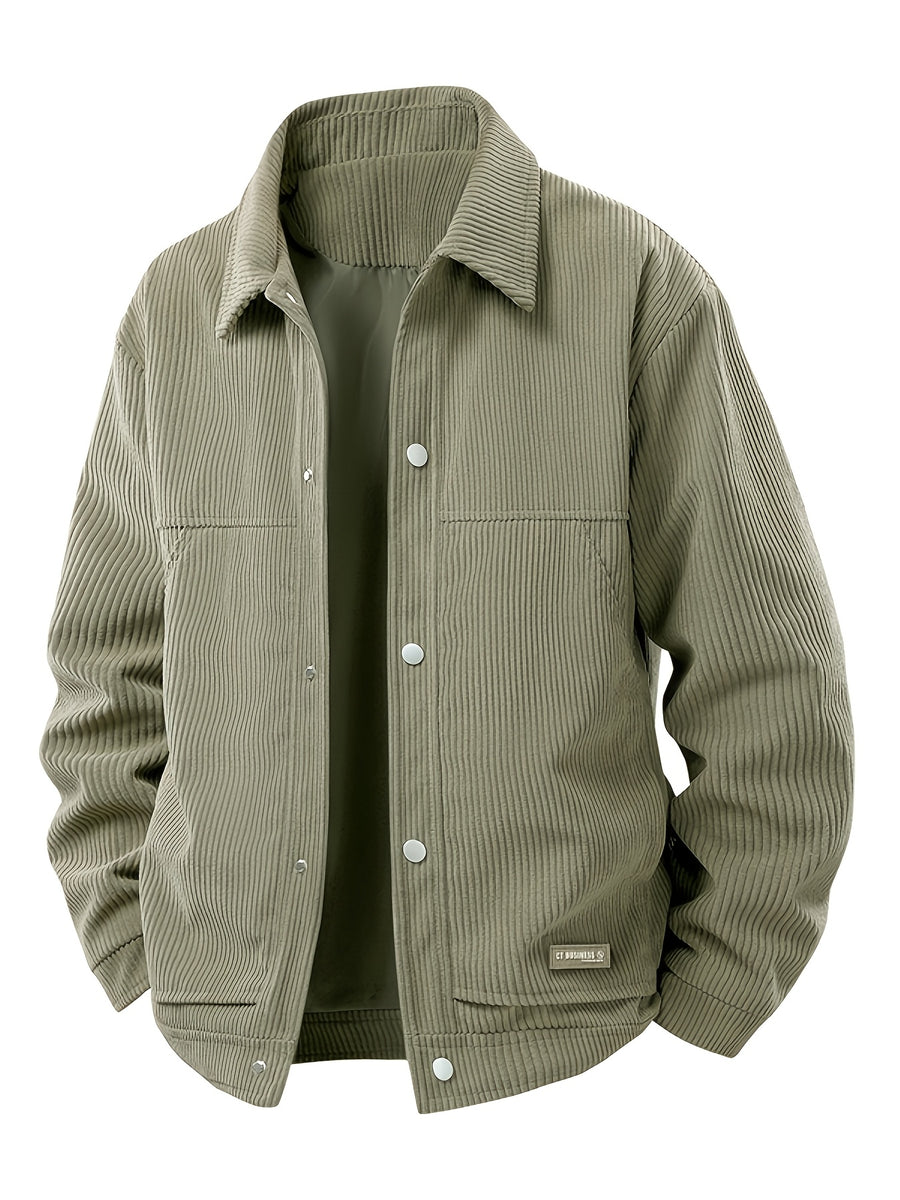 Corduroy Spring/Autumn Men's Outerwear, Business Style Casual Men's Single Jacket, Loose Lapel Jacket Coat - Army Green