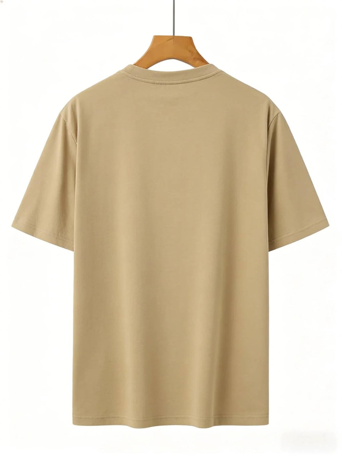 Casual Minimalist Style, Men's T-Shirt, Small Embroidered Letter Design, Summer Daily Wear, Gift for Boyfriend Or Husband - Khaki