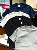 This Unisex 5pcs Set Features a Slim-Fit, Basic Short-Sleeved Business Casual Style. Made from Thick, Finely Combed Fabric, It Is Breathable And Skin-Friendly. The Standard Round Neck T-Shirt Is Suitable for Office Wear - White + navy + gray