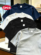 This Unisex 5pcs Set Features a Slim-Fit, Basic Short-Sleeved Business Casual Style. Made from Thick, Finely Combed Fabric, It Is Breathable And Skin-Friendly. The Standard Round Neck T-Shirt Is Suitable for Office Wear - White + navy + gray
