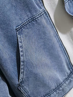 Men's Casual Loose Fit Zip-Up Hooded Denim Jacket, Blue - Medium Blue