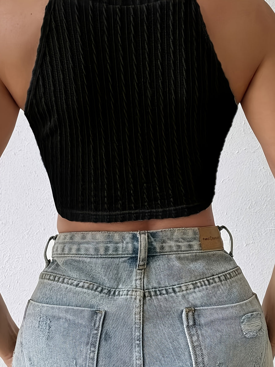 New Spring/Summer Women's Fashion Elegant Fringe Vest, Cropped Slim-Fit Crop Top - Black