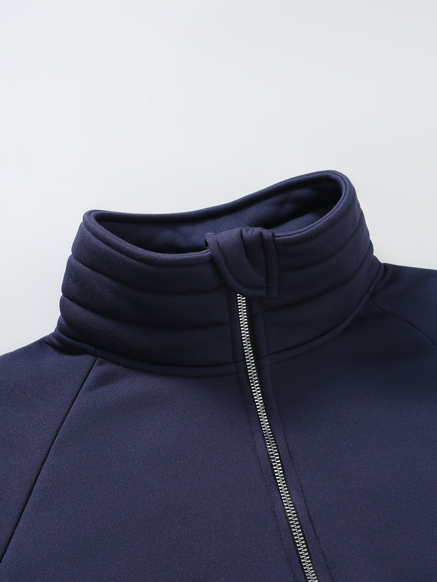 Men's Fashion Raglan Sleeve Sweatshirt with Half-Zip Open Neckline, Autumn/Winter Casual Versatile Long-Sleeve Sweatshirt - Navy Color