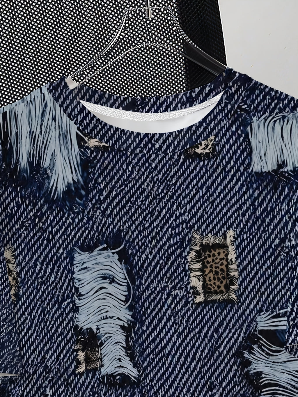 New Summer Imitation Denim Men's Short-Sleeve T-Shirt, Fashionable Casual Crew Neck Top, Trendy  Street Style Half-Sleeve Tee - Mixed colors