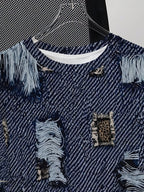 New Summer Imitation Denim Men's Short-Sleeve T-Shirt, Fashionable Casual Crew Neck Top, Trendy  Street Style Half-Sleeve Tee - Mixed colors