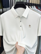 [Villa Le Water OBM] Summer Men'S Lapel Polo Shirt, Fashionable And Versatile Light Luxury Top, Business Casual Breathable Short Sleeve T-Shirt, Suitable for Daily Work Wear - White