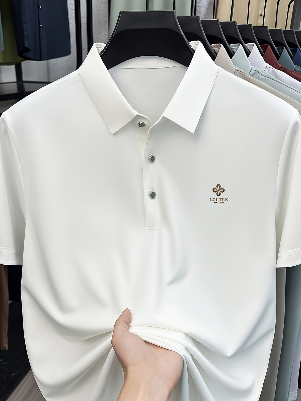 [Villa Le Water OBM] Summer Men'S Lapel Polo Shirt, Fashionable And Versatile Light Luxury Top, Business Casual Breathable Short Sleeve T-Shirt, Suitable for Daily Work Wear - White