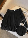 Women's Fashion Solid Color Loose Fit Casual Shorts - Black