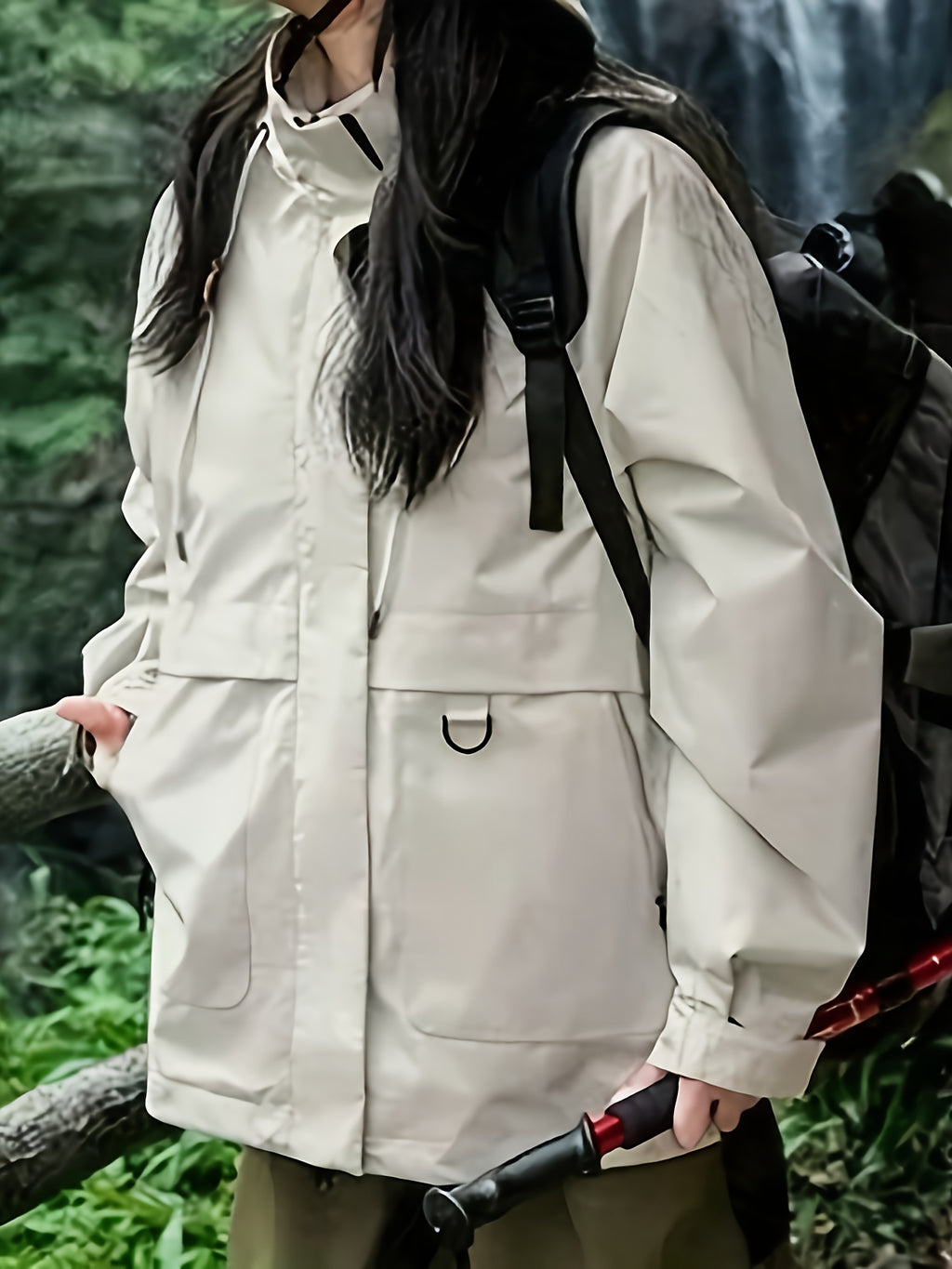 Women's Outdoor Windbreaker Jacket, Stylish Autumn/Winter Outerwear, Casual Loose Windproof Jacket, Fashionable Cardigan Workwear Trench Coat - Off-white