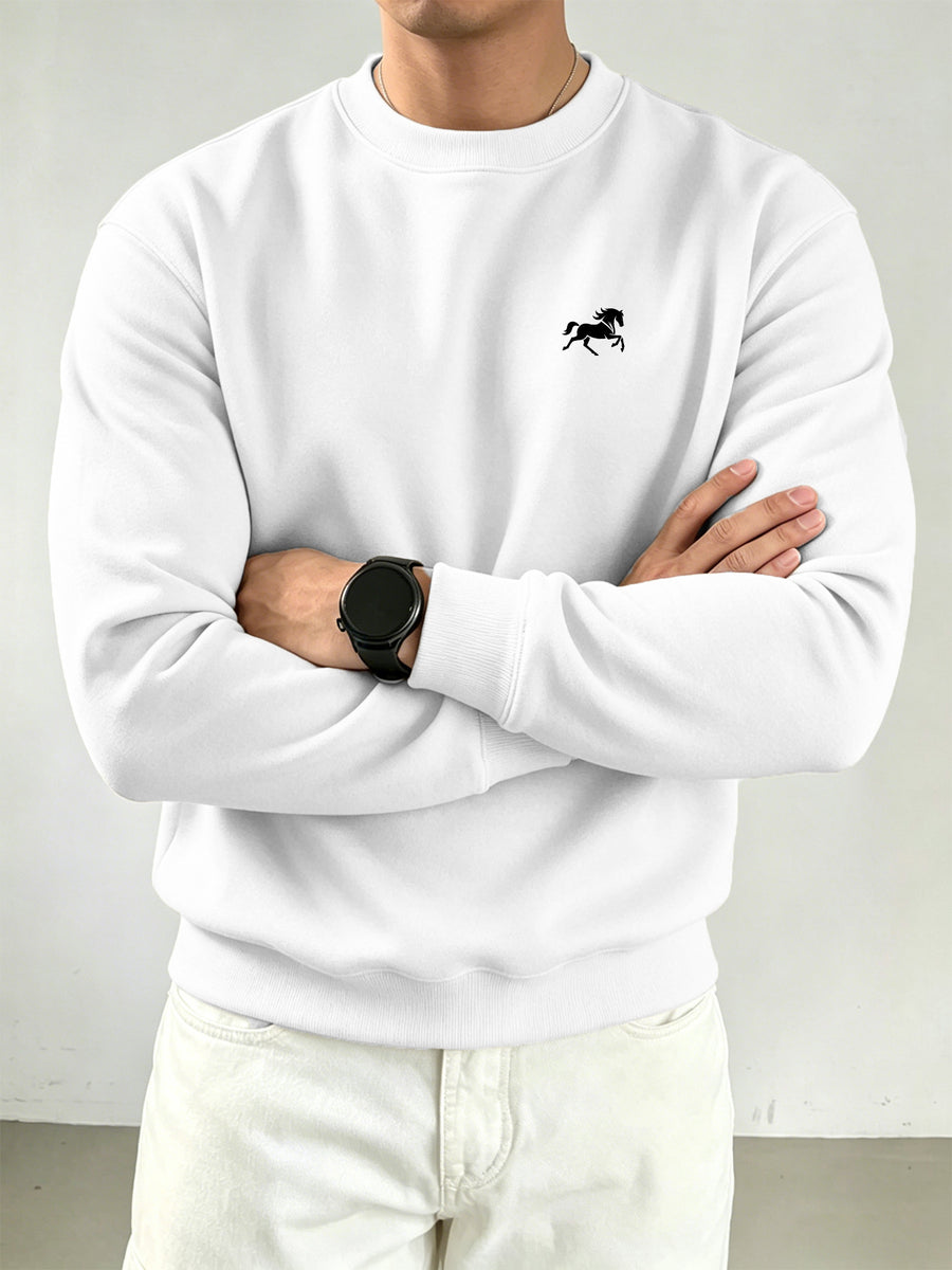 Jingma Easy Fashion Men'S Round Neck Sweatshirt, Easy Fashion Print Sweatshirt, Casual Long Sleeve Fleece Pullover Sweatshirt (Unisex) - White