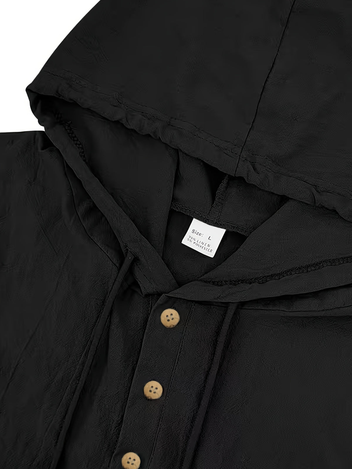 Summer New Hooded Henley Collar Short-Sleeved, Men'S Loose Breathable Comfortable Casual T-Shirt Top - Black