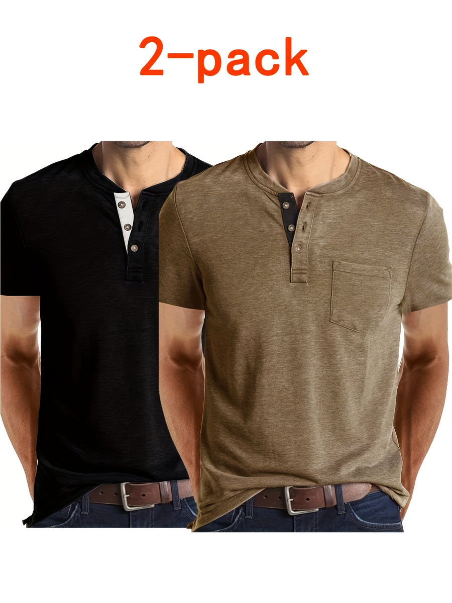 Summer Henry Short Sleeve Two-Piece Set - black khaki 1
