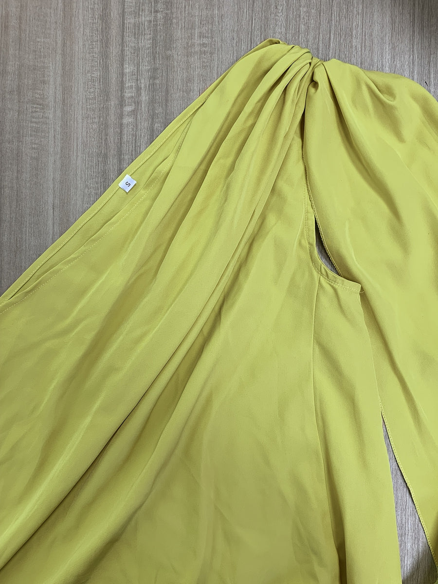 Women's Arabic Gown Dress - One-Shoulder Off-Shoulder Cape Maxi Dress with Slit Hem & Asymmetrical Skirt, Sleeveless Elegant Formal Wedding Guest Dress Suitable for Parties, Prom, Special Occasions - Fluorescent Yellow