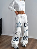 American Retro Printed Sweatpants, Star Butterfly Letter Pattern Loose Wide-Leg Joggers, Women'S Fashion Wide-Leg Trousers, a Charming Gift - Mixed colors