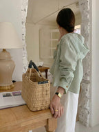 Elegant and Versatile Single-breasted Short Coat, Loose-fitting Vacation Long-sleeve Hooded Shirt for Women - fern green