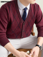 Men's Thick, V Neck Knit Cardigan, Warm Casual Layering Top for Fall and Winter - Burgundy