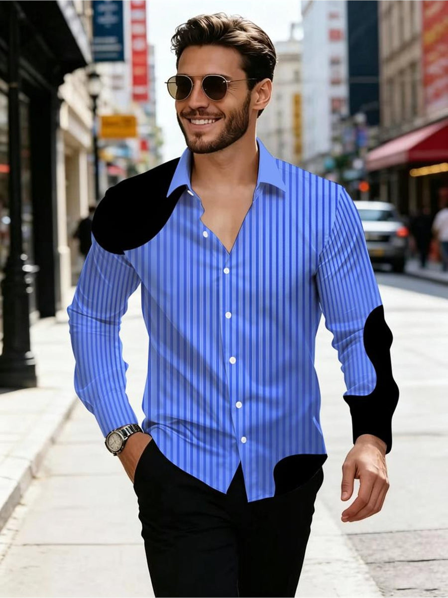 Men's Casual Long-Sleeve Shirt, Available in Multiple Sizes, Stylish Striped Design, Suitable for Daily Wear & Office - Mixed colors
