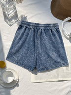 Western Trendy Hawaiian Letter Print Casual Distressed Women'S Shorts, Elastic Drawstring Waist Design, Versatile Home Wear, Lifestyle Fashion - Navy Color