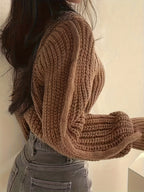Sweater Women'S Round Neck Design Cable Texture Loose Long Sleeve Textured Three-Dimensional Interpretation Easy Cool Wear Atmosphere All-Match Top Pullover - Brown