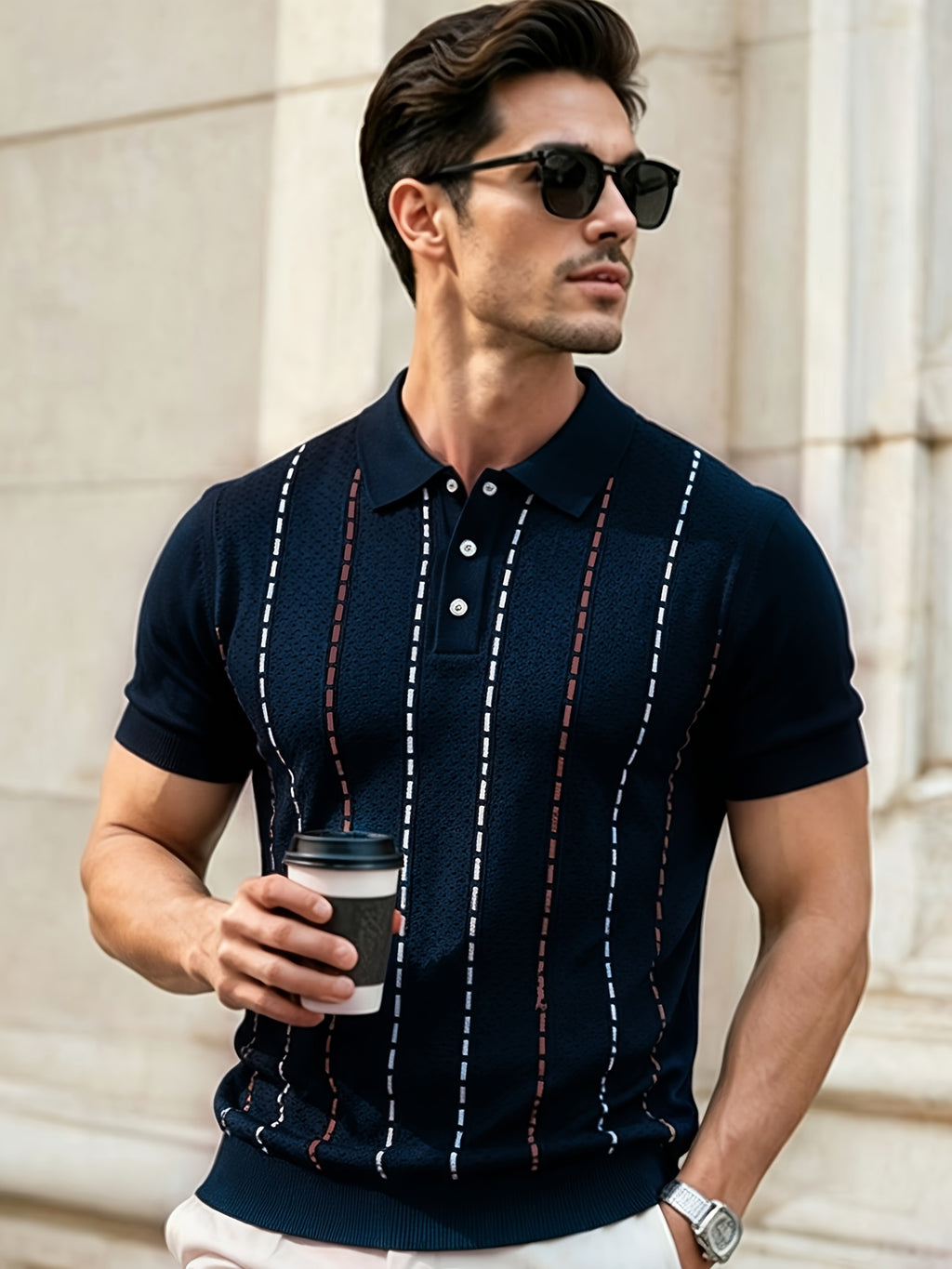 Autumn New Men'S Polo Neck Knit Pullover Top Business Casual Summer New Product, Suitable for Work, Golf, Sports, Father'S Day, Easter, Christmas - Navy Color