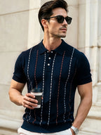 Autumn New Men'S Polo Neck Knit Pullover Top Business Casual Summer New Product, Suitable for Work, Golf, Sports, Father'S Day, Easter, Christmas - Navy Color