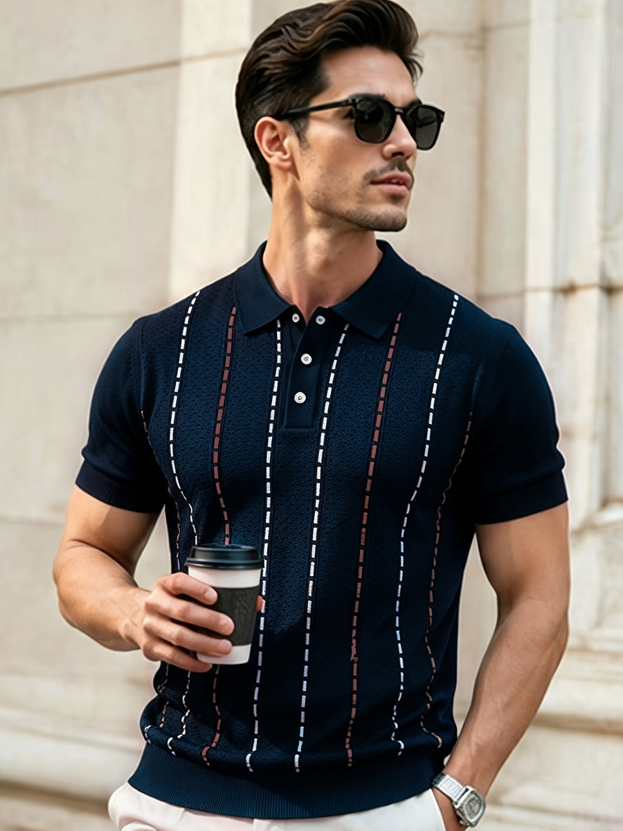 Autumn New Men'S Polo Neck Knit Pullover Top Business Casual Summer New Product, Suitable for Work, Golf, Sports, Father'S Day, Easter, Christmas - Navy Color