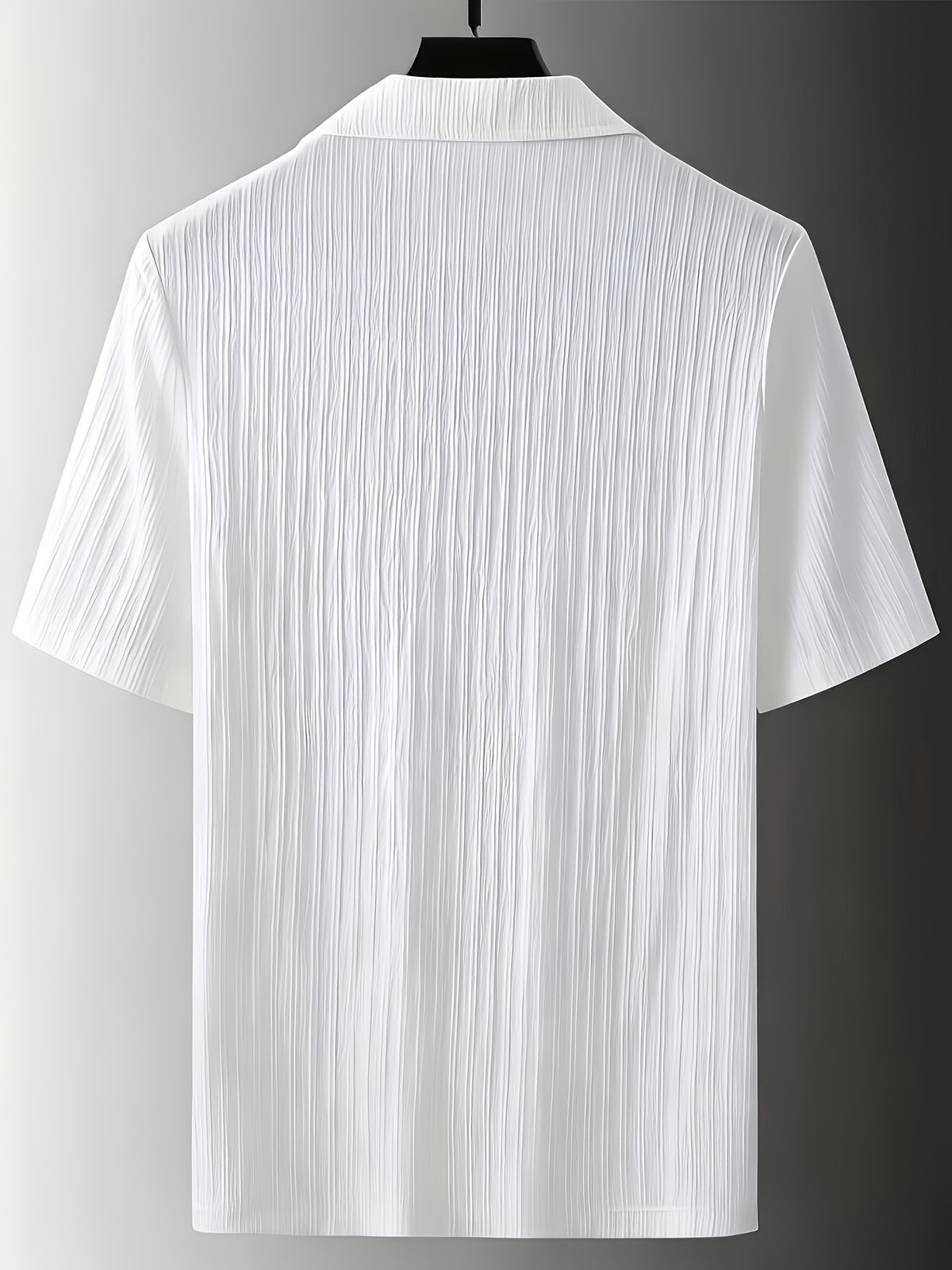 Summer Premium White Pleated Short-Sleeve Notched Lapel Men's Shirt, Lightly Mature Style Slim Fit Thin Casual Shirt - White