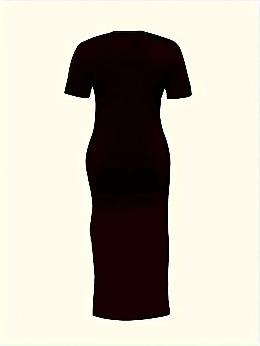 Two Logo Midi Dress with Side Slit - Stylish And Comfortable for Women - Black