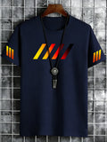 Men'S Casual Sports Short Sleeve T-Shirt with Gradient Diagonal Stripe Pattern Comfortable Breathable Quick-Drying Cool Suitable for Daily Wear Outdoor Jogging Available in 8 Colors Suitable for All Seasons - Navy Color