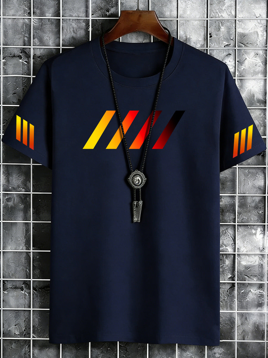 Men'S Casual Sports Short Sleeve T-Shirt with Gradient Diagonal Stripe Pattern Comfortable Breathable Quick-Drying Cool Suitable for Daily Wear Outdoor Jogging Available in 8 Colors Suitable for All Seasons - Navy Color