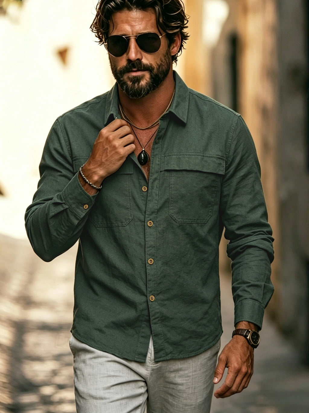 Men'S Precision Business Casual Long Sleeve Shirt, Workwear Style Top, Thick Oxford Fabric, Breathable And Durable, Mature Business Men'S Outdoor Casual, Daily Workwear, Old Money Style Shirt Top - Olive Green
