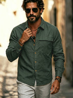 Men'S Precision Business Casual Long Sleeve Shirt, Workwear Style Top, Thick Oxford Fabric, Breathable And Durable, Mature Business Men'S Outdoor Casual, Daily Workwear, Old Money Style Shirt Top - Olive Green