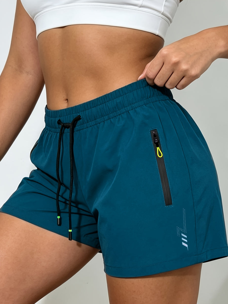 Women'S Summer New Lightning Print Yoga Shorts, Quick-Drying Breathable Fabric, Hot Pants Style, Casual Athletic Style, Elastic Waistband Design, with Waist Drawstring And Zipper Pocket, Women'S Casual Athletic Shorts, Suitable for All Seasons - Peacock Blue
