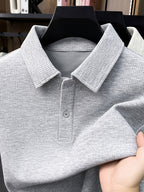 Men's Autumn/Winter Thick Long-Sleeve Polo Shirt, Lapel Collar, Two-Button Placket, Understated and Premium, Suitable for All Ages - SINBOS - Medium Gray