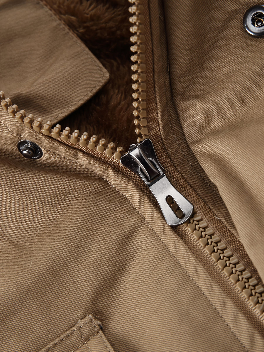 Men'S Heavyweight Winter Jacket Thickened Casual Cargo Detachable Hood Bomber Jacket Stand Collar Zipper Multi-Pockets Warm Coat Thickened Jacket Peacoat - Khaki