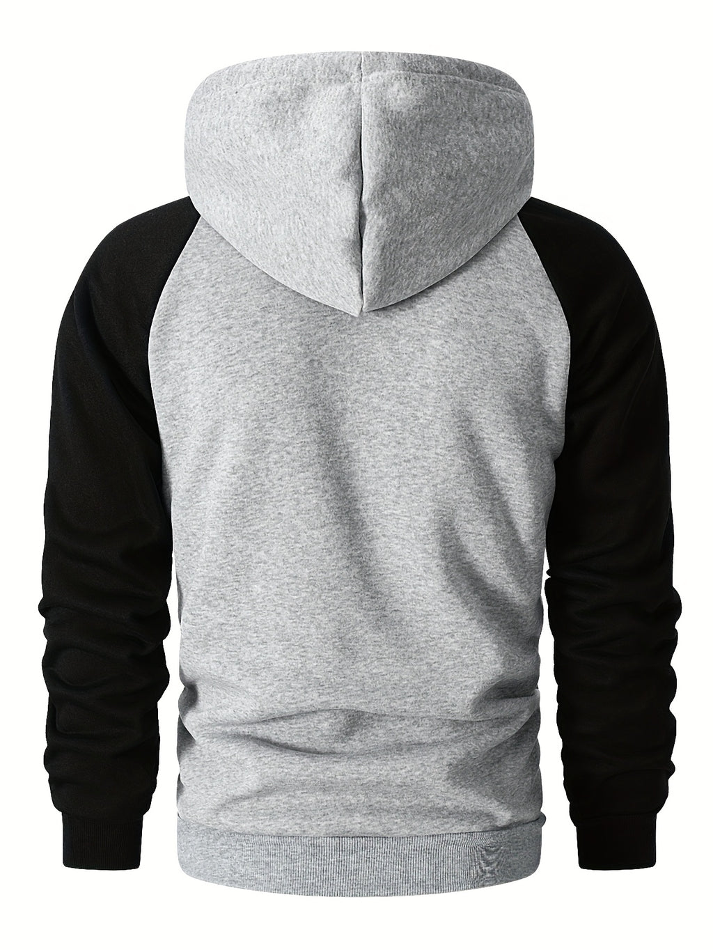 Men's Trendy Patchwork Print Hooded Sweatshirt, Casual Daily Wear Sporty Pullover, Autumn Essentials - Light Gray + Black