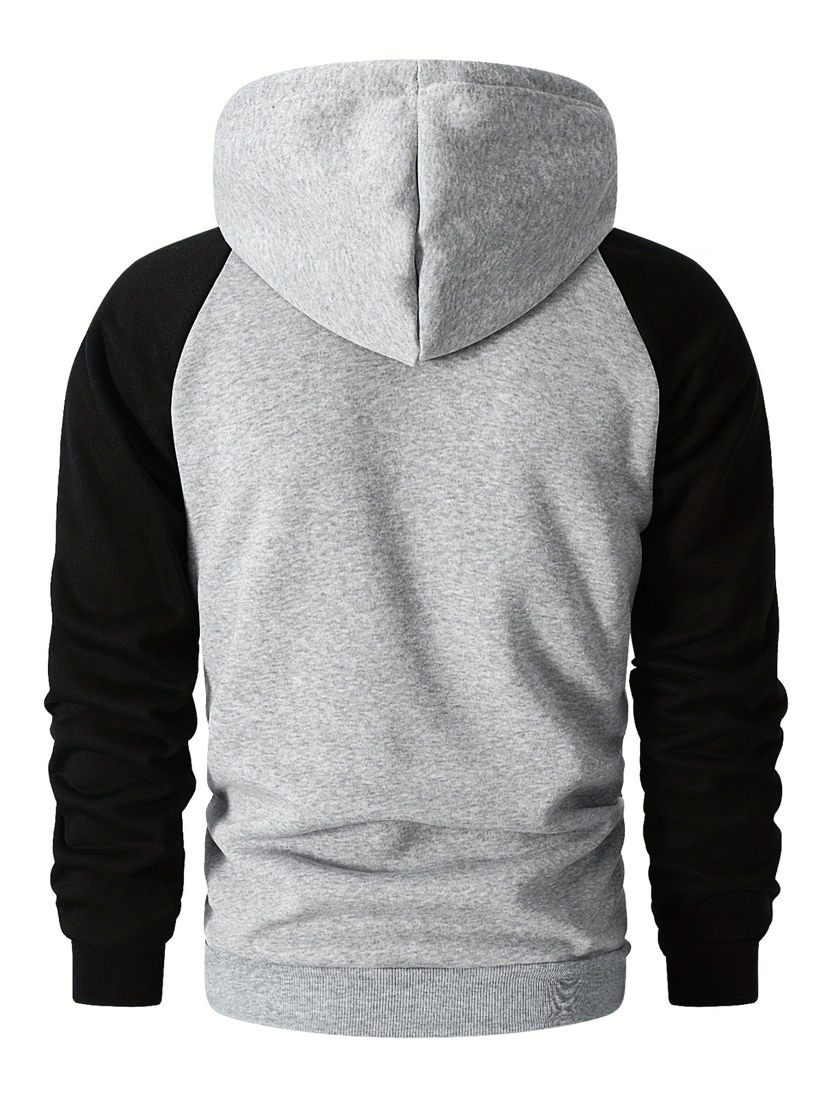 Men's Trendy Patchwork Print Hooded Sweatshirt, Casual Daily Wear Sporty Pullover, Autumn Essentials - Light Gray + Black