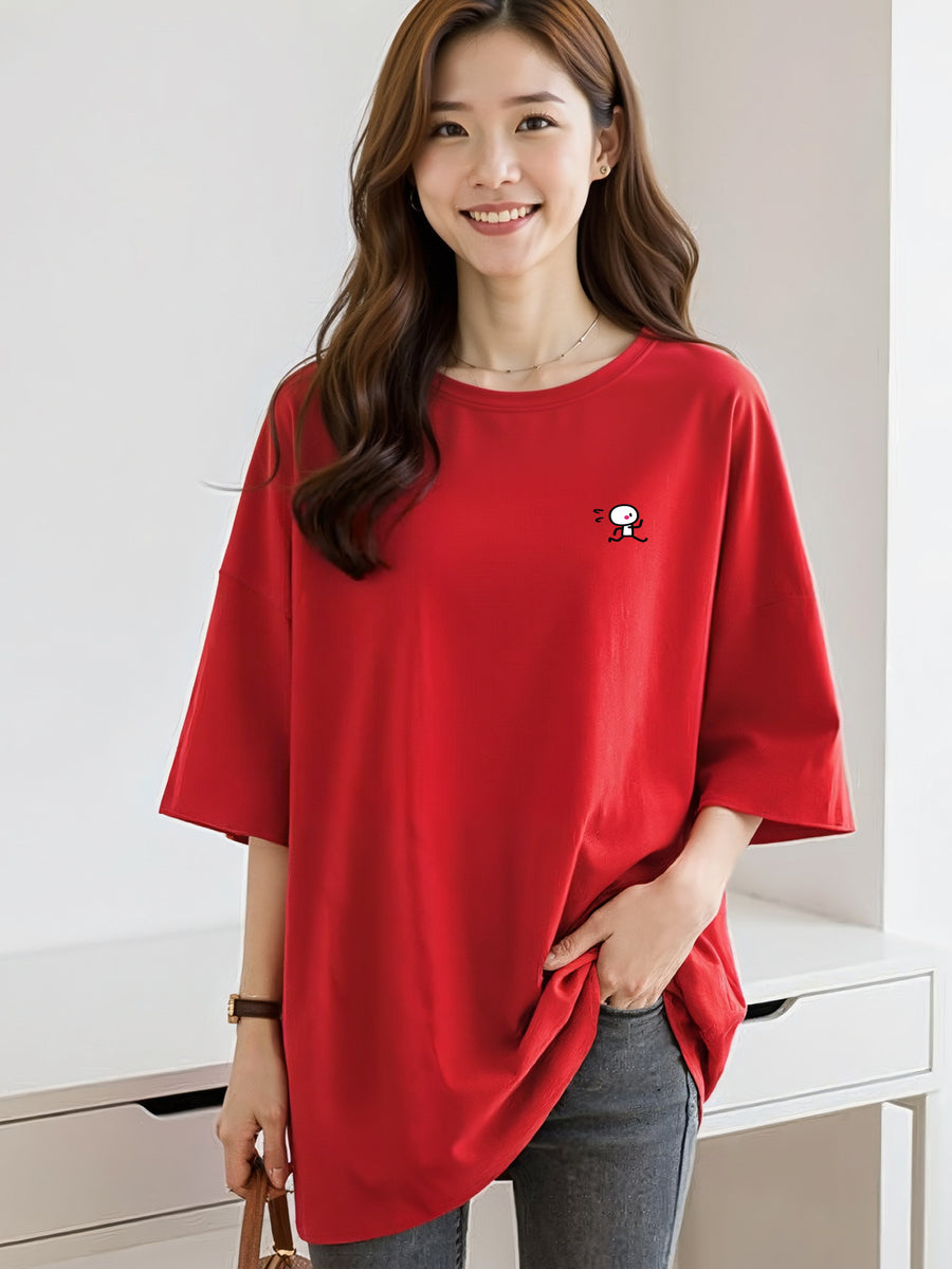 2S025 M-2XL T-Shirt Women Crop Top Clothes Oversize Celebrity Round Neck Large T-Shirt Ladies Women Fashion Internet Leisure Casual T-Shirt Men And Women Plus-Size T-Shirt Versatile Basic Essentials Korean Style