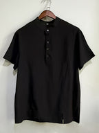 Men'S Henley Shirt | Casual Stand Collar, Slight Stretch Fabric, Button Detail, Solid Color, Regular Fit For Spring/Fall - Black