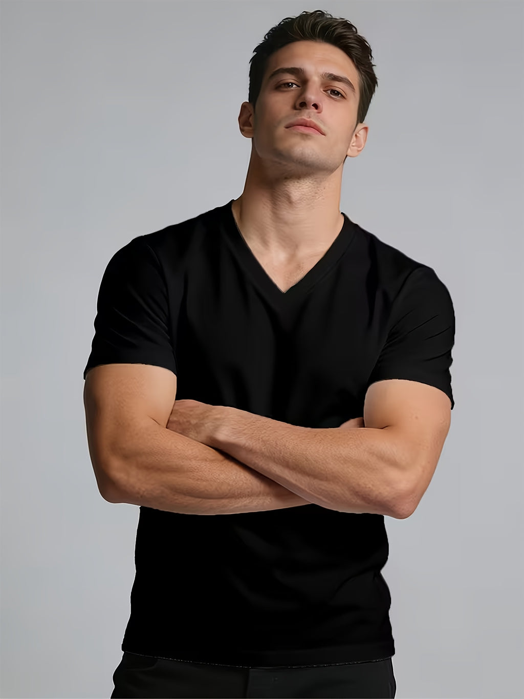 V-neck T-shirt in Black, White, Navy Blue, Gray, Burgundy, and Black - 6pcs Mixed Pc. More Comfortable Than You Might Imagine, with Slight Stretch, Slim-fit Cut, Versatile Design. Men's Short-sleeve T-shirt, Sweatshirt, Quick-dry Athletic Top - V-neck T-shirt, Black/White/Navy/Gray/Burgundy/Black, 6-Pack