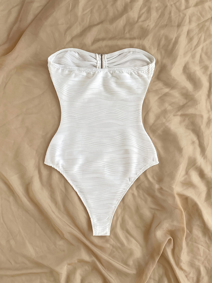Textured Fabric Metallic Embellishment Off-Shoulder Bodycon Top, Suitable for Beach And Vacation - White