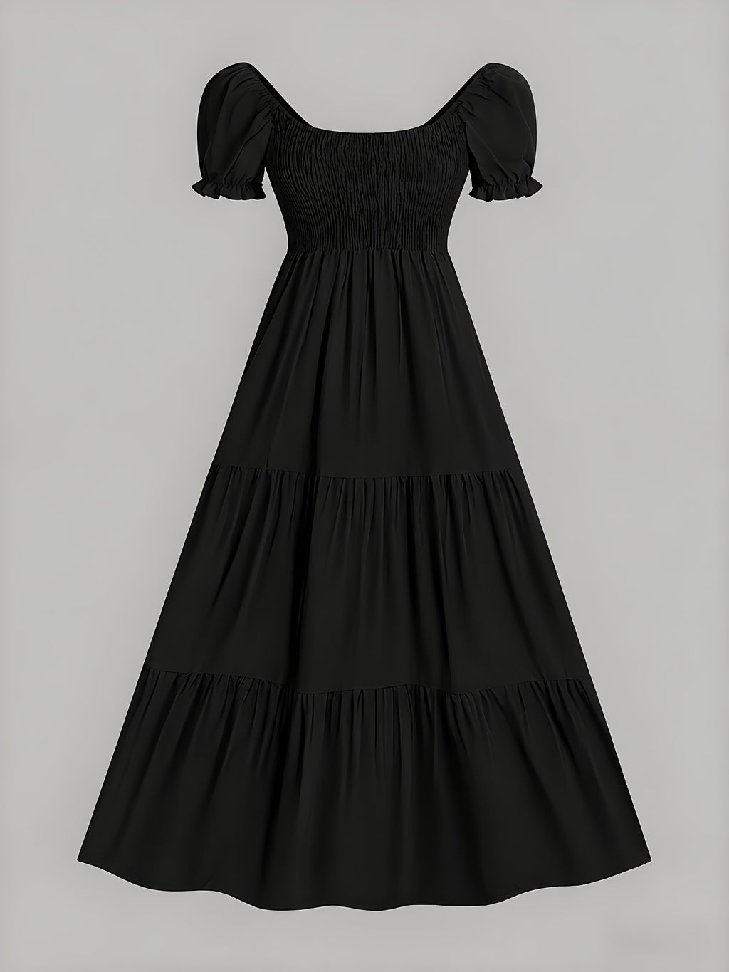 Four-Season Suitable Dress, Y2K Women's New Solid Color Square Neck Tie-Back Long Dress, Suitable for Streetwear, Commuting, Parties, Social Events, Vacations, Christmas, New Year, Valentine's Day, Women's New Clothing M186 - Black