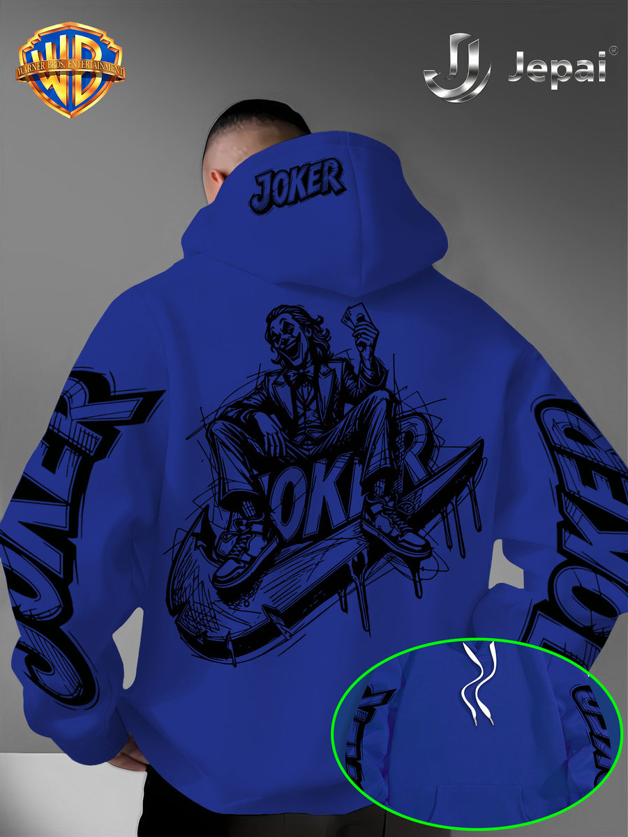 Official Warner Bros., Trendy Cool American Street Style DC Classic Character Themed Print Hoodie, American Street Style Unisex Long Sleeve Top, Suitable for Daily And Outdoor Activities, Ideal Warm Outerwear Choice for Autumn And Winter! - Blue