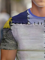 Men's Summer 3D Digital Print Street Style T-Shirt - Regular Fit Crew Neck Patchwork Design, Breathable Fabric Suitable for Casual and Sportswear, Machine Washable, Fashionable Pattern Top, Textured Shirt - Mix color 5