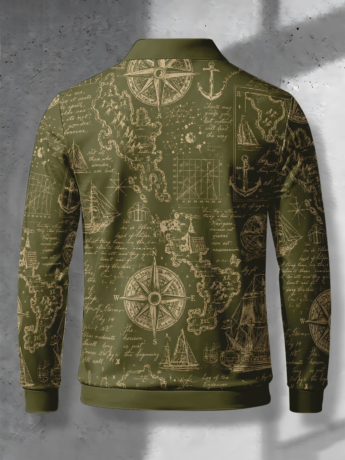 Men's Contrast Color Long Sleeve Polo Shirt, Lapel Collar Three-Button Casual Top with Vintage Nautical Manuscript Print, Versatile Men's Apparel for Spring/Autumn Business Commuting and Golf, Surprise Birthday/Holiday Gift for Young Men - Mixed Color F