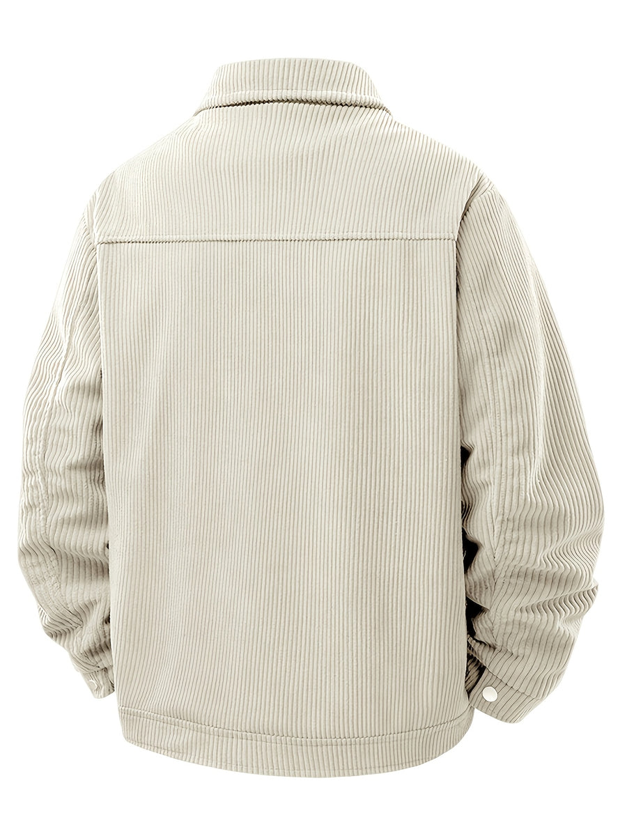 Corduroy Spring/Autumn Men's Outerwear, Business Style Casual Men's Single Jacket, Loose Lapel Jacket Coat - Beige