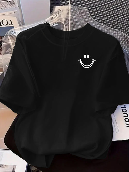 (Popular T-shirts) Spring and summer new fashion trend Women's short-sleeved round neck T-shirt versatile trendy brand short-sleeved Women's tops - Black