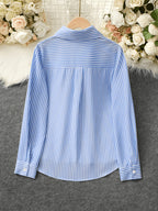 Elegant Special Edition Women's Striped Print Shirt - Long Sleeve Button- Shirt with Classic Collar, Suitable for Office, Commuting, or Formal Events, Office Attire, Sophisticated Casual - Mixed colors